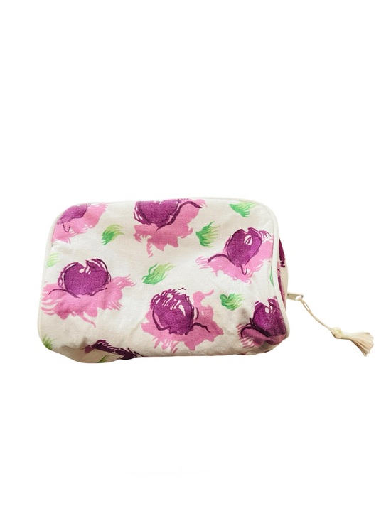 Handbags - Floral Canvas Cosmetic Pouch in Cream, Purple, Green and Pink